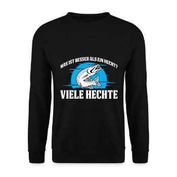 Was ist besser als Hecht? Viele Hechte - Unisex Pullover - Schwarz - Vorne - Alina (178cm) & Michal (187cm)