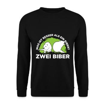 Was ist besser als ein Biber? Zwei Biber - Unisex Pullover - Schwarz - Vorne - Alina (178cm) & Michal (187cm)
