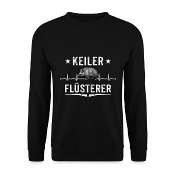 Jagen Wildschwein Keiler Flüsterer Herzschlag Jäge - Unisex Pullover - Schwarz - Vorne - Alina (178cm) & Michal (187cm)