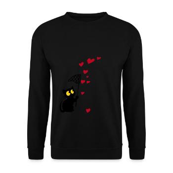 cat catches hearts - Unisex Sweatshirt - black - Front - Alina (178cm) & Michal (187cm)
