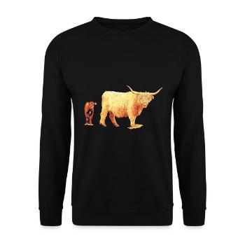 Scottish Highland cattle with veal - Unisex Sweatshirt - black - Front - Alina (178cm) & Michal (187cm)