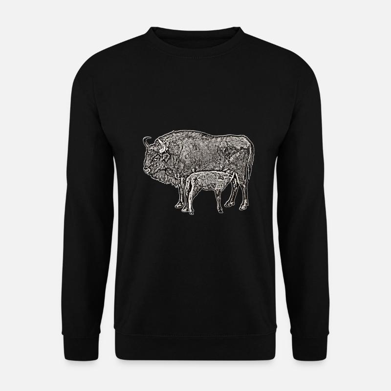 Bison mit Kalb sw - Unisex Pullover - Schwarz