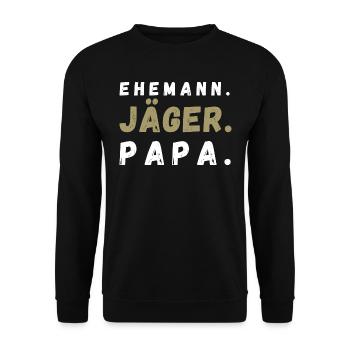 Ehemann Jäger Papa - Unisex Pullover - Schwarz - Vorne - Alina (178cm) & Michal (187cm)