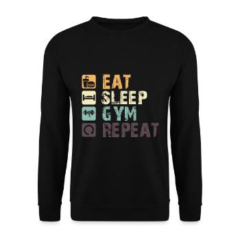 Eat Sleep Gym Repeat Fitness Sport Männer Frauen - Unisex Pullover - Schwarz - Vorne - Alina (178cm) & Michal (187cm)