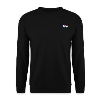Schottland Ungarn Flagge Herz - Unisex Pullover - Schwarz - Vorne - Alina (178cm) & Michal (187cm)