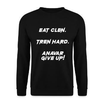 Eat clen. Tren hard. - Unisex Pullover - Schwarz - Vorne - Alina (178cm) & Michal (187cm)