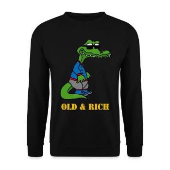 Money Krokodil, crocodile, alt, rich, sungalses - Unisex Pullover - Schwarz - Vorne - Alina (178cm) & Michal (187cm)