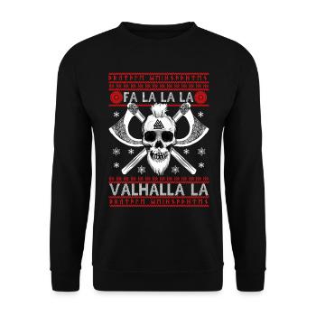 FALALALA VALHALLA LA - VIKING UGLY XMAS SWEATER - Unisex Sweatshirt - black - Front - Alina (178cm) & Michal (187cm)
