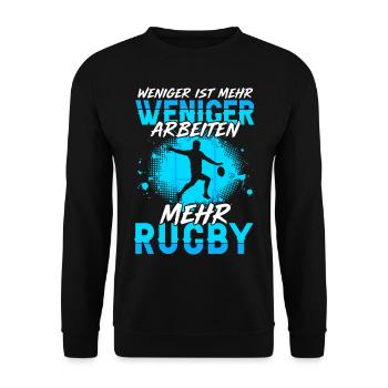 Weniger Arbeiten Mehr Rugby Rugbyspieler - Unisex Pullover - Schwarz - Vorne - Alina (178cm) & Michal (187cm)