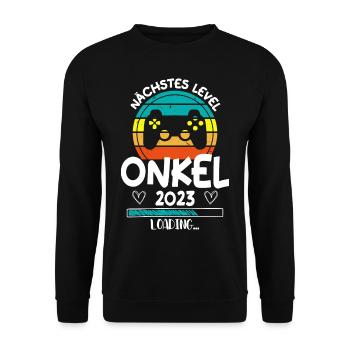 Nächstes Level Onkel 2023 Loading Schwangerschaft - Unisex Pullover - Schwarz - Vorne - Alina (178cm) & Michal (187cm)