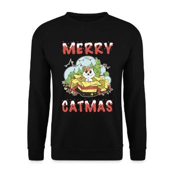 Merry Catmas Cat Christmas Christmas Tree Cartoon - Unisex Sweatshirt - black - Front - Alina (178cm) & Michal (187cm)