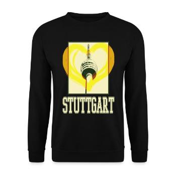 Stuttgart Deutschland Stadt Skyline Herz Liebe - Unisex Pullover - Schwarz - Vorne - Alina (178cm) & Michal (187cm)