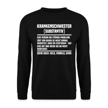 Krankenschwester Krankenpfleger - Unisex Pullover - Schwarz - Vorne - Alina (178cm) & Michal (187cm)