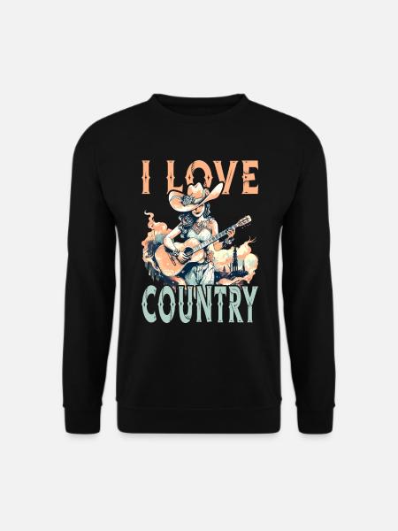 I Love Country Musik Gitarre Western USA Vintage - Unisex Pullover - Schwarz