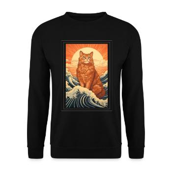 Cat Sun Waves Sea Vintage Retro Tarot Art - Unisex Sweatshirt - black - Front - Alina (178cm) & Michal (187cm)