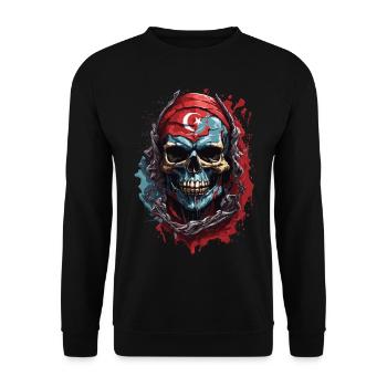 Türkischer Schädel: Stolz auf die Flagge - Unisex Pullover - Schwarz - Vorne - Alina (178cm) & Michal (187cm)