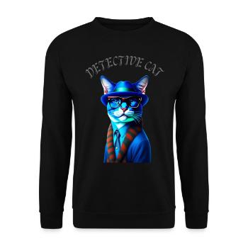 DETECTIVE CAT Blau Katze mit Hut und Brille - Unisex Pullover - Schwarz - Vorne - Alina (178cm) & Michal (187cm)