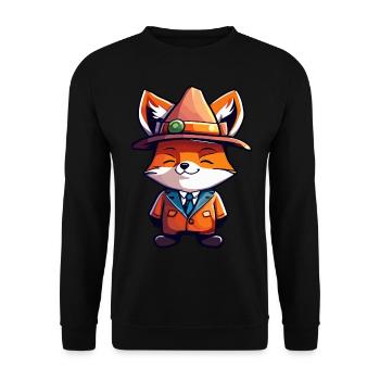Süßer Fuchs Müllinspektor Kawaii Tier im Anzug - Unisex Pullover - Schwarz - Vorne - Alina (178cm) & Michal (187cm)