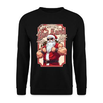Bath Santa Claus Muscles Strong Christmas - Unisex Sweatshirt - black - Front - Alina (178cm) & Michal (187cm)