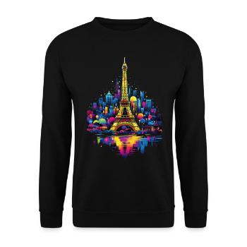 Paris, Tour Eiffel, France, Ville, Horizon, Nuit - Sweat-shirt Unisexe - noir - Devant - Alina (178cm) & Michal (187cm)