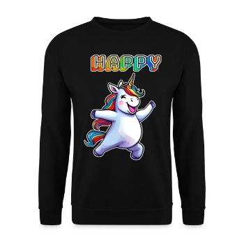 Tanzendes Einhorn Happy - Unisex Pullover - Schwarz - Vorne - Alina (178cm) & Michal (187cm)