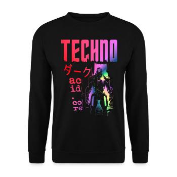 Techno Acid Regenbogen Pride Tanzen Party Liebe - Unisex Pullover - Schwarz - Vorne - Alina (178cm) & Michal (187cm)