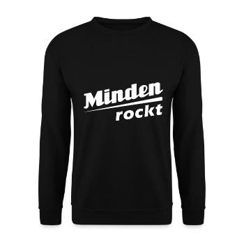 Minden rockt - Textdesign mit Stadtnamen - Unisex Pullover - Schwarz - Vorne - Alina (178cm) & Michal (187cm)