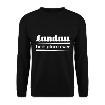 Landau - Stadt best place ever - Unisex Pullover - Schwarz - Vorne - Alina (178cm) & Michal (187cm)