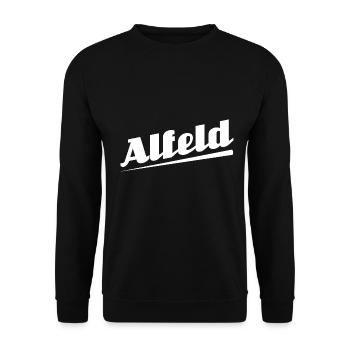 Alfeld - Textdesign mit Stadtnamen - Unisex Pullover - Schwarz - Vorne - Alina (178cm) & Michal (187cm)
