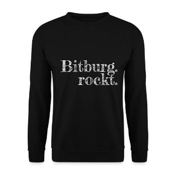 Bitburg rockt - Textdesign mit Stadtnamen - Unisex Pullover - Schwarz - Vorne - Alina (178cm) & Michal (187cm)
