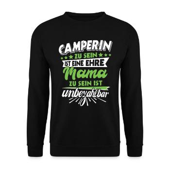 Mama camping Geschenk Muttertag Spruch camperin - Unisex Pullover - Schwarz - Vorne - Alina (178cm) & Michal (187cm)