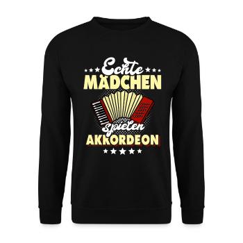 Akkordeon spielen Geschenk Echte Mädchen Spruch - Unisex Pullover - Schwarz - Vorne - Alina (178cm) & Michal (187cm)