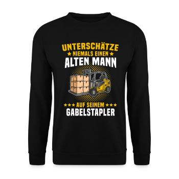 Staplerfahrer Gabelstapler Mann unterschätze - Unisex Pullover - Schwarz - Vorne - Alina (178cm) & Michal (187cm)