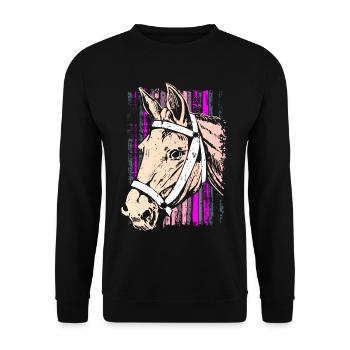 Reiten - Reiter - Reitschule - Pferdekopf Pink - Unisex Pullover - Schwarz - Vorne - Alina (178cm) & Michal (187cm)