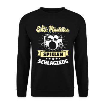 Schlagzeugerin Echte Mädchen Drummerin Geschenk - Unisex Pullover - Schwarz - Vorne - Alina (178cm) & Michal (187cm)