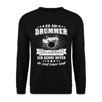 Drummer Sprüche Schlagzeuger Schlagzeug Noten - Unisex Pullover - Schwarz - Vorne - Alina (178cm) & Michal (187cm)