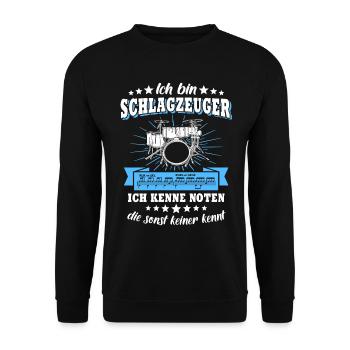 Schlagzeuger Drummer Sprüche Noten Geschenk - Unisex Pullover - Schwarz - Vorne - Alina (178cm) & Michal (187cm)