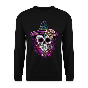 Sugar Skull Halloween Roses Sombrero - Sweat-shirt Unisexe - noir - Devant - Alina (178cm) & Michal (187cm)