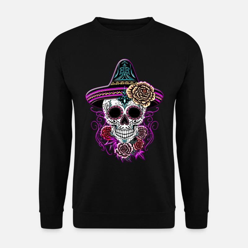 Sugar Skull Halloween Rosen Sombrero - Unisex Pullover - Schwarz