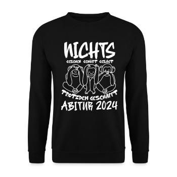 ABI 2024 lustiger Spruch Geschenk - Unisex Pullover - Schwarz - Vorne - Alina (178cm) & Michal (187cm)