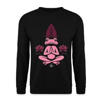 Yoga Frog - Meditating Frog with Lotus - Unisex Sweatshirt - black - Front - Alina (178cm) & Michal (187cm)