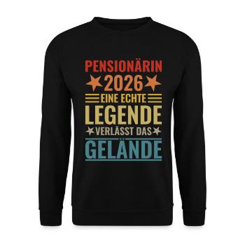 Pensionärin 2026 Eine Legende verlässt das Gelände - Unisex Pullover - Schwarz - Vorne - Alina (178cm) & Michal (187cm)