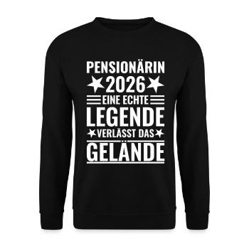 Pensionärin 2026 Eine Legende verlässt das Gelände - Unisex Pullover - Schwarz - Vorne - Alina (178cm) & Michal (187cm)