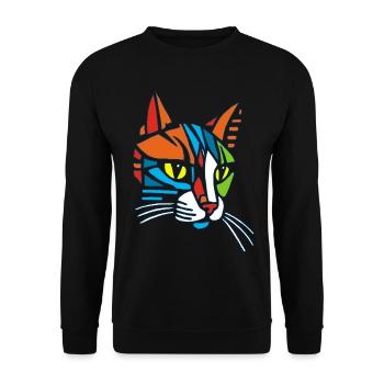 Stammes-Mosaik-Katze - Unisex Pullover - Schwarz - Vorne - Alina (178cm) & Michal (187cm)