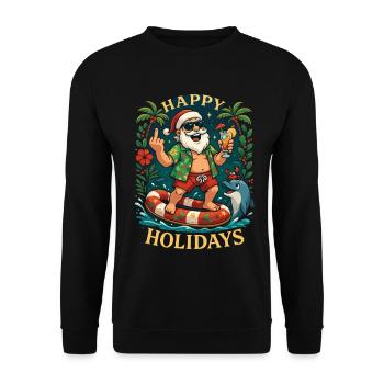 Happy Holidays Beach Santa Claus - Unisex Sweatshirt - black - Front - Alina (178cm) & Michal (187cm)