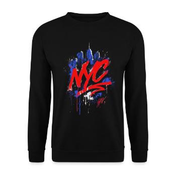 NYC Graffiti Skyline Splash - Unisex Pullover - Schwarz - Vorne - Alina (178cm) & Michal (187cm)