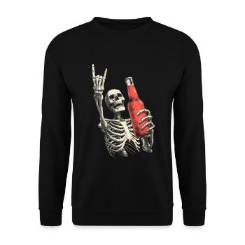 Skelett mit Flasche Party - Unisex Pullover - Schwarz - Vorne - Alina (178cm) & Michal (187cm)