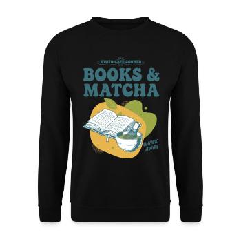 Books And Matcha Kyoto Cafe Corner Whisk Away - Unisex Pullover - Schwarz - Vorne - Alina (178cm) & Michal (187cm)