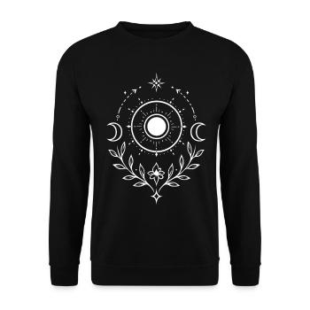 Mittsommer Sonne – Mystisches Symbol für Litha - Unisex Pullover - Schwarz - Vorne - Alina (178cm) & Michal (187cm)