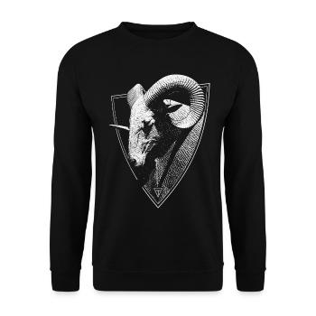 Widderkopf im Wappen - Unisex Pullover - Schwarz - Vorne - Alina (178cm) & Michal (187cm)